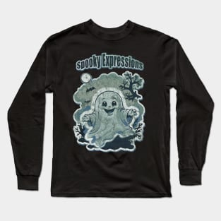 Sweet Ghost in Spooky Expressions, Halloween Scary, dark atmosphere, Halloween vibes Long Sleeve T-Shirt